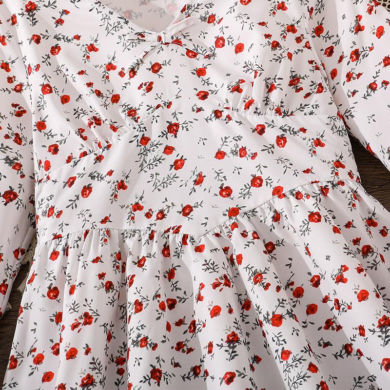 Sweet Dress for Girls, Autumn Children's Fashion Floral Long-sleeved Cinched Waist Dress