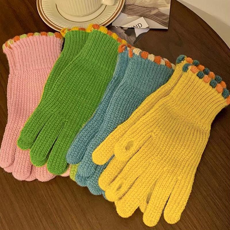 Autumn And Winter  Wool Knitted Gloves Fingerless Women'S Solid Color Warm Windproof Cycling Gloves With Touch Screen