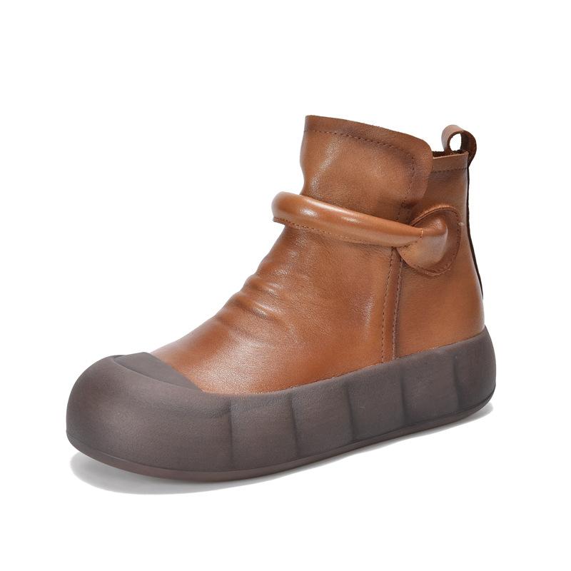 

Johnature Натуральная кожа однотонные короткие ботинки универсальные толстые подошвы плоские туфли женские туфли 39 светло-коричневого