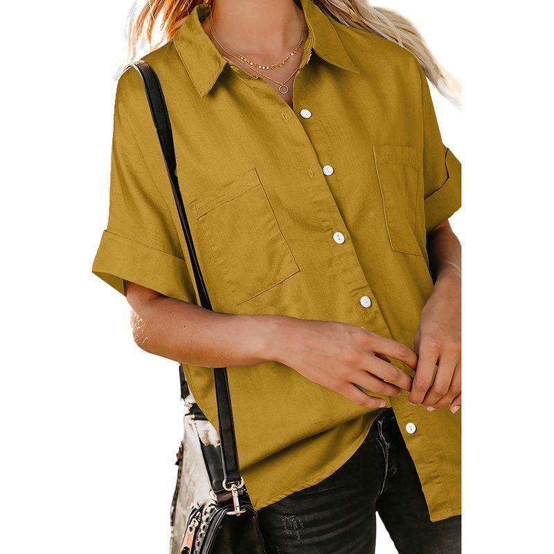 

Summer Gray Thin Fashion Stand Collar Short Sleeve Shirt Yellow S code fits (45.00 kg-55.00 kg