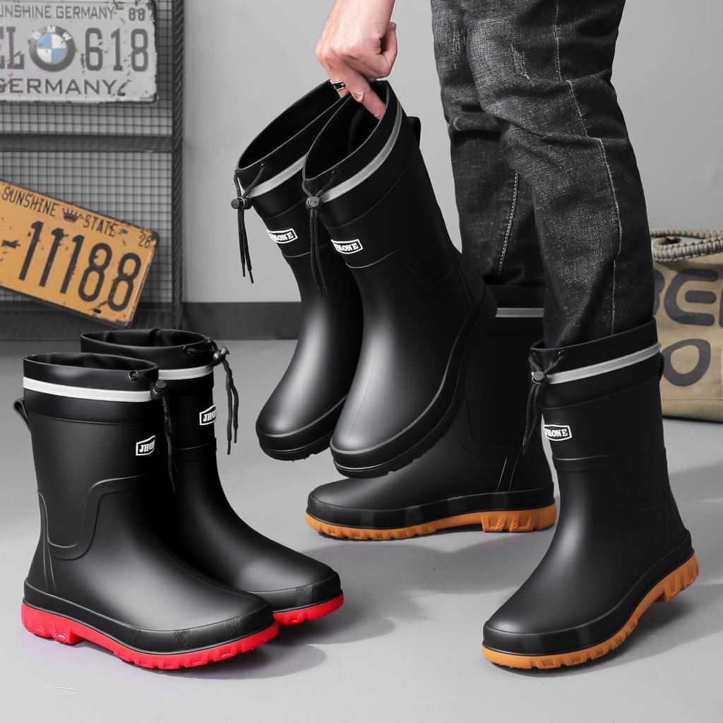 Rain Shoes Men's Medium Tube Fashionable Waterproof Outer Wear Men's Non-slip Rain Boots Warm Fishing Light