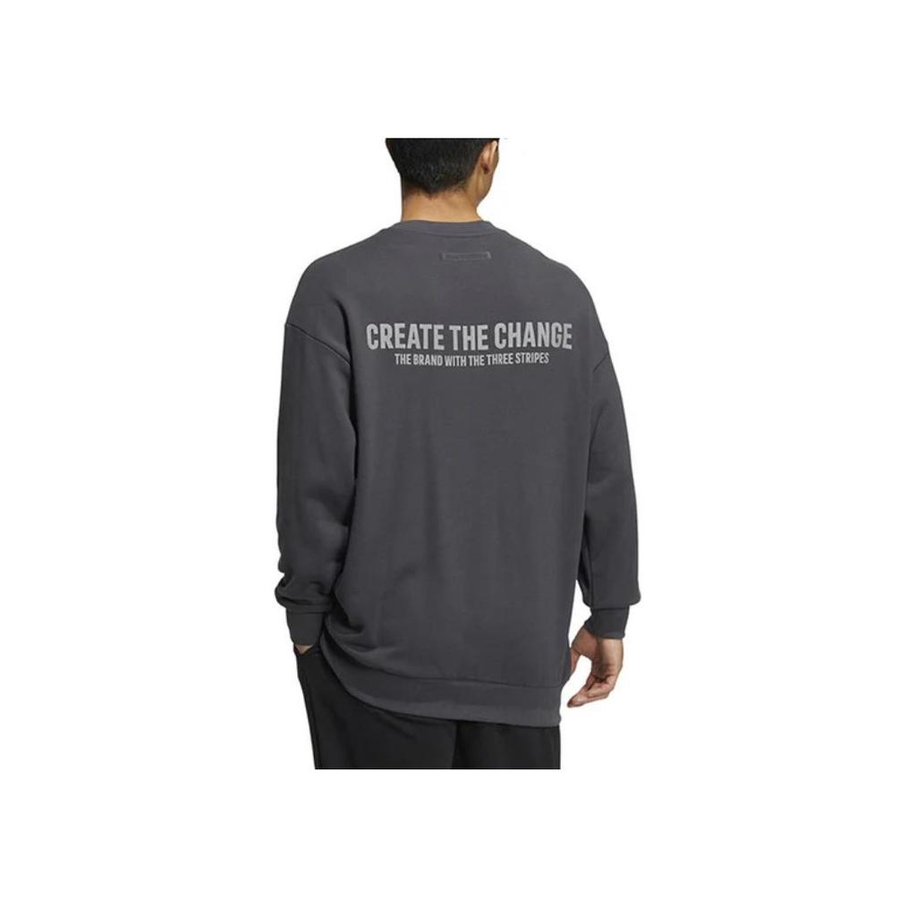 adidas Alphabet Print Pattern Pullover Crew Neck Sweatshirt Men Tops Grey HZ7018