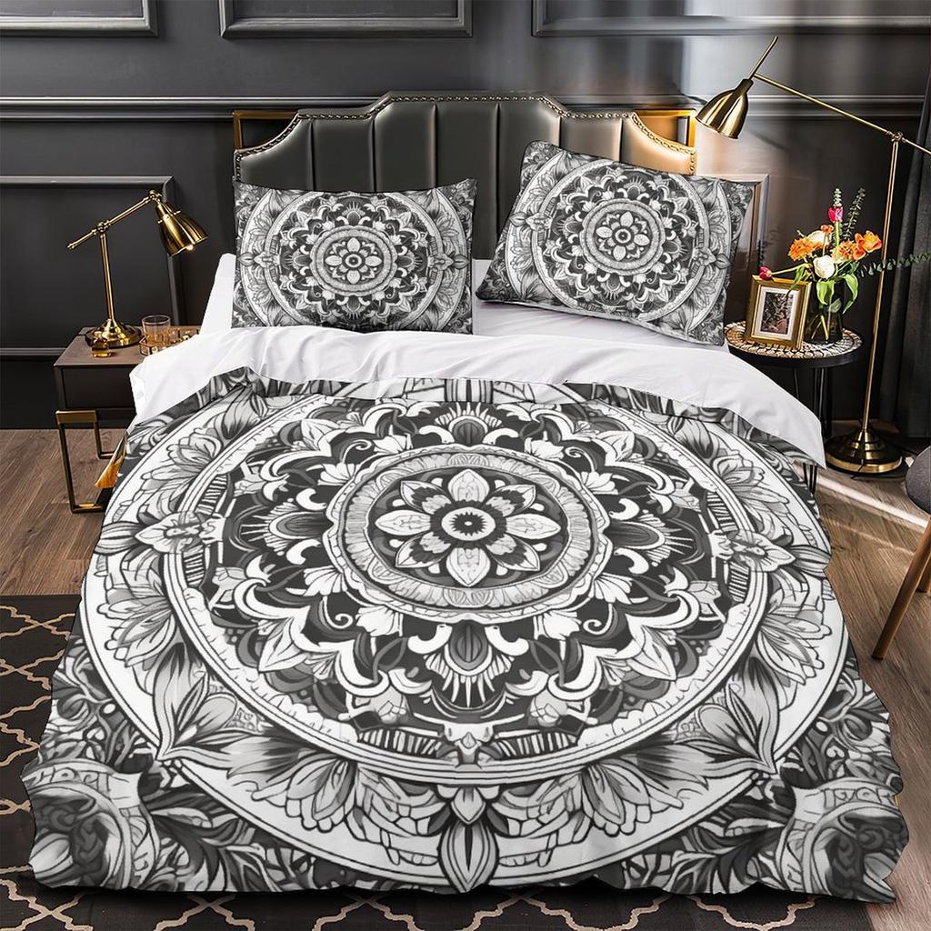 3D Digital Printing Mandala Series Quilt Cover Pillowcase Two Or Three-Piece Set Polyester Abraded