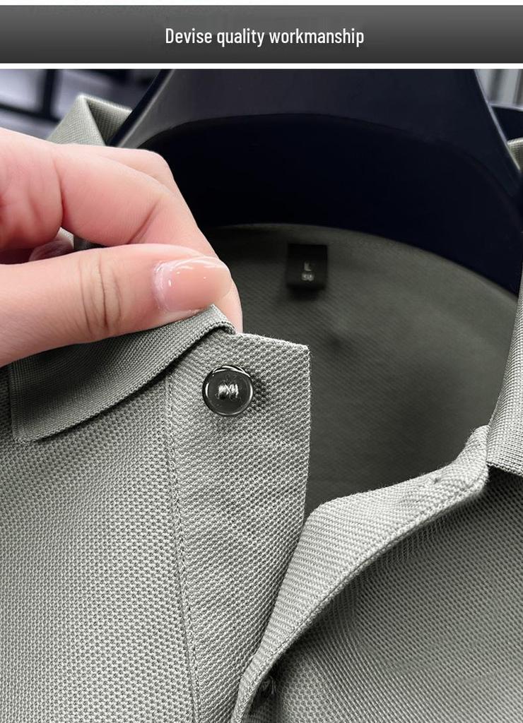New Pure Cotton Men's High-End Polo Shirt - Short Sleeve, Lapel, Solid Color, Casual Summer T-Shirt