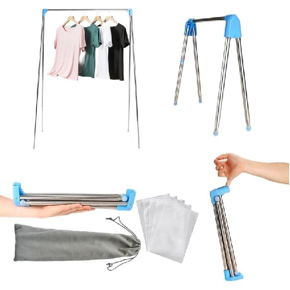 Portable Travel Garment Rack, Stainless Steel Foldable Mini Drying Clothes Rack for Travel, Camping, Hotel Room, Laundry, Dance, Indoor, Outdoor