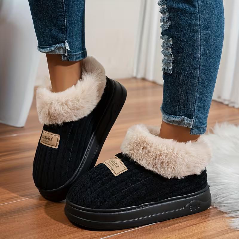Winter Warm Thick-Soled Slippers - Non-Slip Sole & Soft Cushioned, Cozy Indoor/Outdoor House Shoes with Round Comfortable Heel
