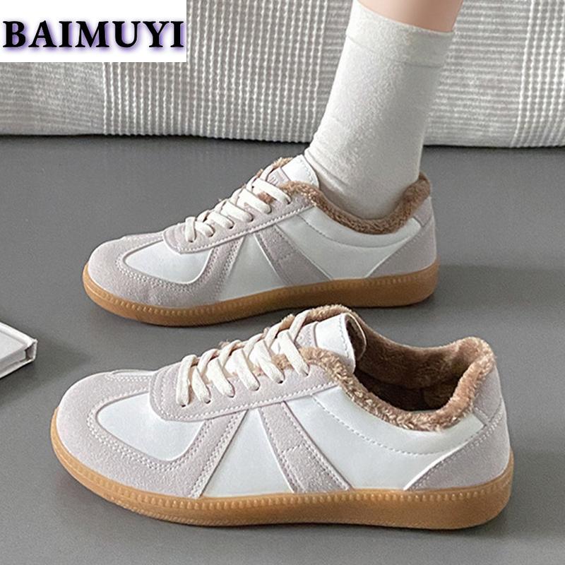 fashion Women Flats Sneakers Fur Warm Shoes 2025 Trend Short Plush Winter New Running Sport Boots Designer Casual Walking Mujer Zapatos