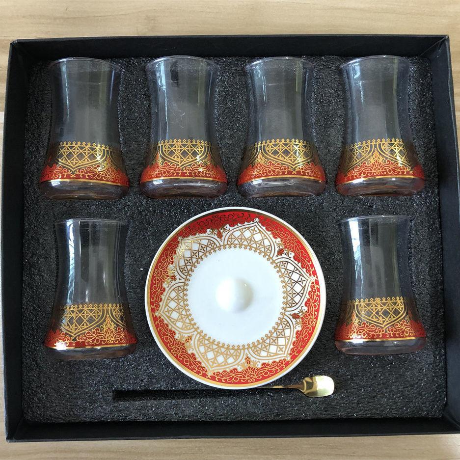 6 Ensembles Tasses à Thé Turques Tasses Ensemble Soucoupes avec Cuillère Tasse à Café Romantique Exotique Tasse à Thé en Verre Décoration de Cuisine Boîte Cadeau