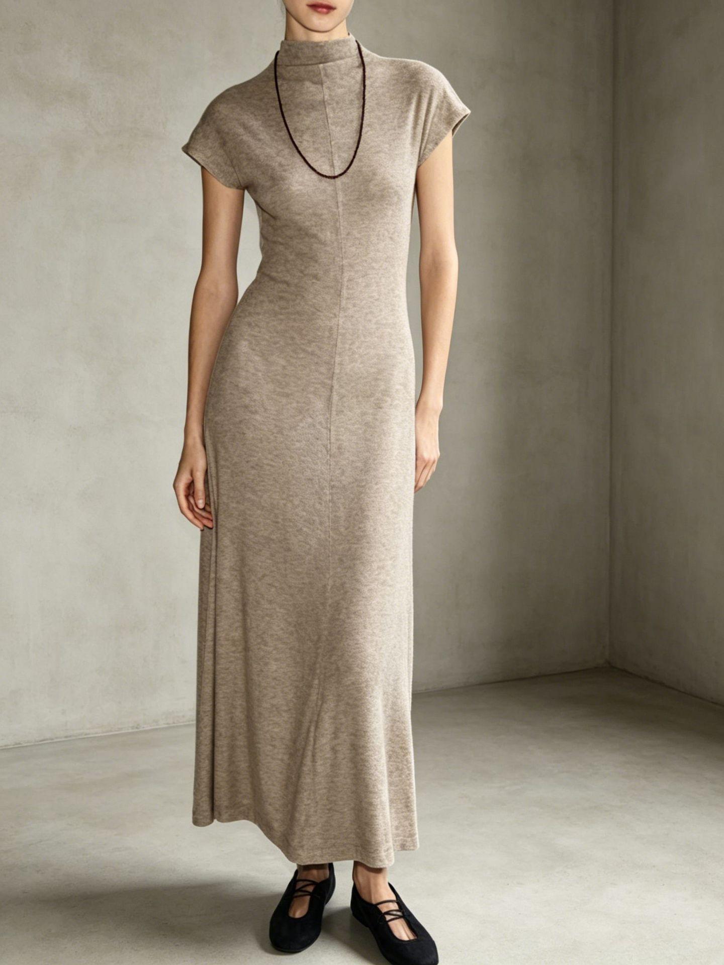 Women s clothing 2026 summer new fashion temperament simple and elegant style semi-turtleneck long retro dress women S