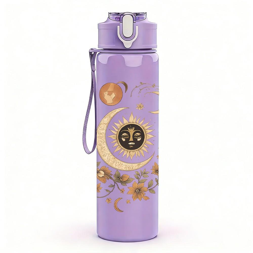 1PC Vintage Moon Star Pattern 750ml Color Plastic Sports Water Bottle Leakproof Flip Straw Lid Suitable for Sports Office Home Use