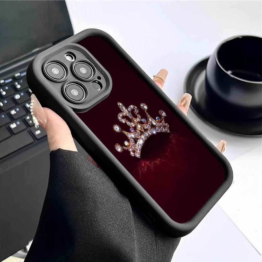 Gold Crown Ladder Groove Case for iPhone 14/15/16/17 ProMax - Red Background