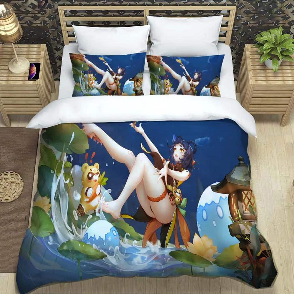

Anime Genshin Impact Animation Cartoon Soft And Comfortable Bedding Set Luxury Quilt Cover Customizable Comforter Bedding Sets EU single(135x200cm)