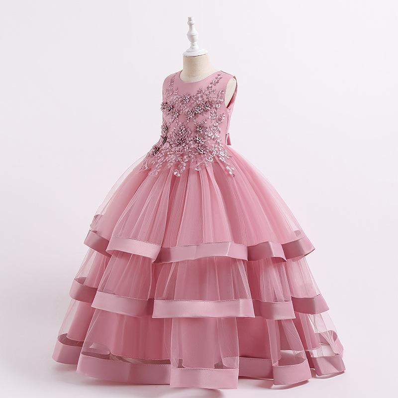 

Детское платье для девочки 12 лет, кружевное, с цветочной аппликацией, атласное, свадебное, платье принцессы для девочки-цветочницы, праздничное, формальное 160cm темно-розовый