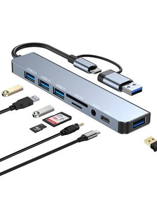Zacoora Multiport USB C Hub with Port 1 USB Port 3 USB Ports SD TF Card Reader 8-in-2 3.5mm + Type-C + 3.0 + 2.0 + &