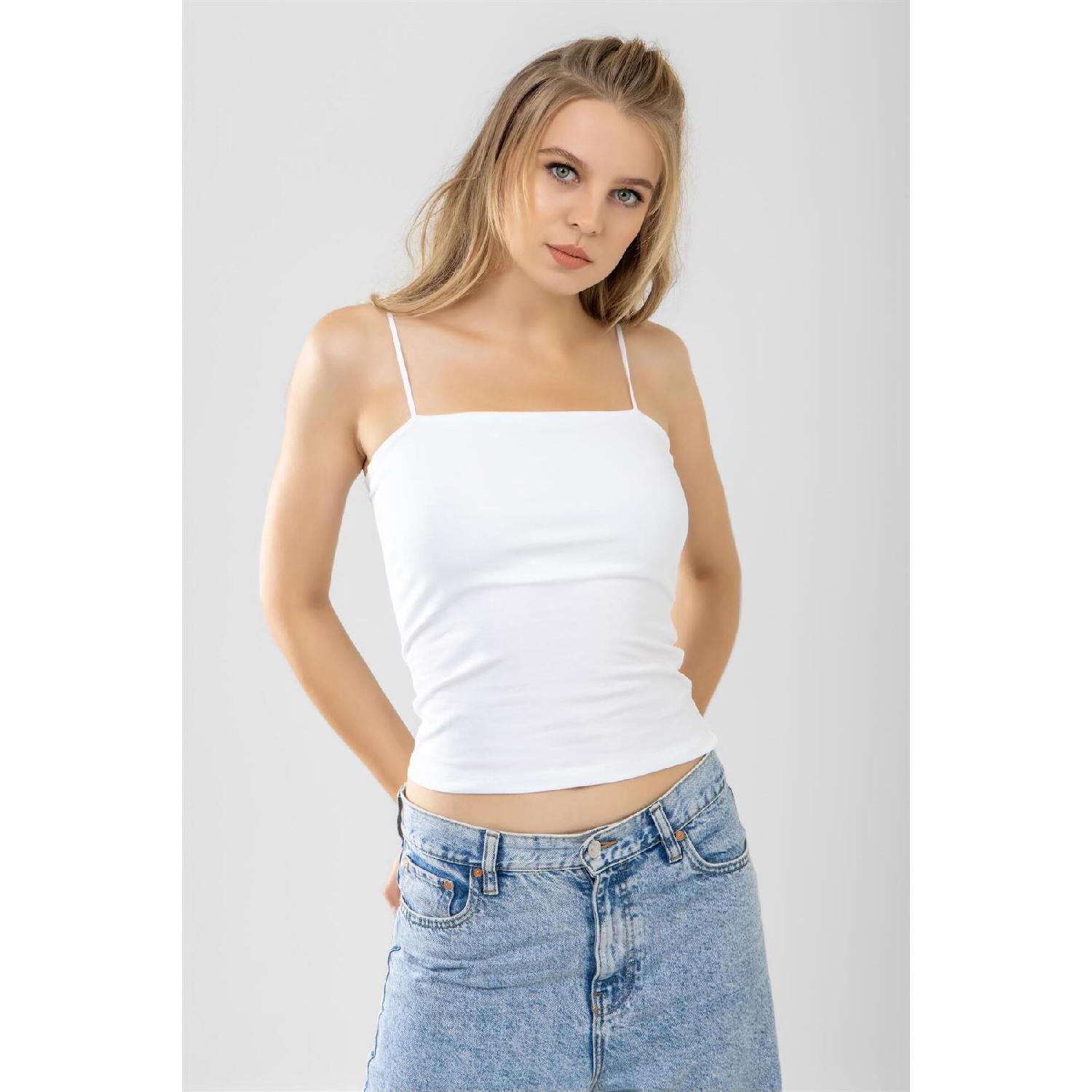 

Women s Thin Thread Strap Cotton Basic Undershirt White M білий