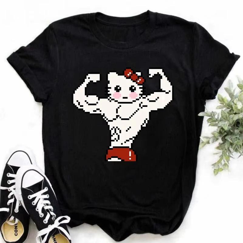 Muscle Sanrioes Womens TShirt Anime HelloKitties Cinnamon Kuromis Fun Model Cartoon Clothing Casual Cotton Couples TShirt