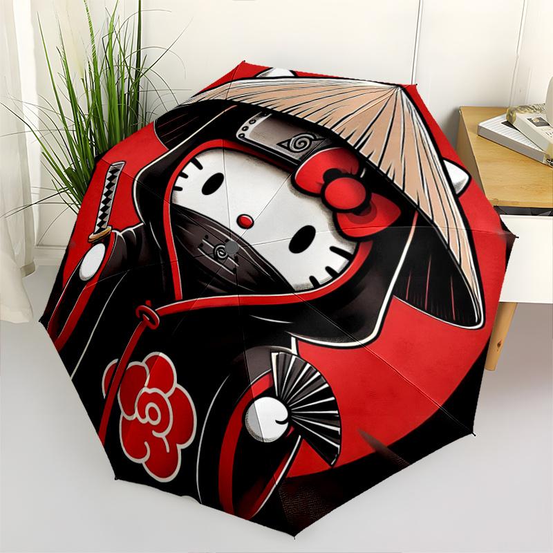 

1pc Hello Kitty Ninja Hoodie with Automatic Opening Umbrella - Portable Folding Design, 8-Bone Iron Frame Outdoor Umbrella, Perfect Gift for Fans, Tra