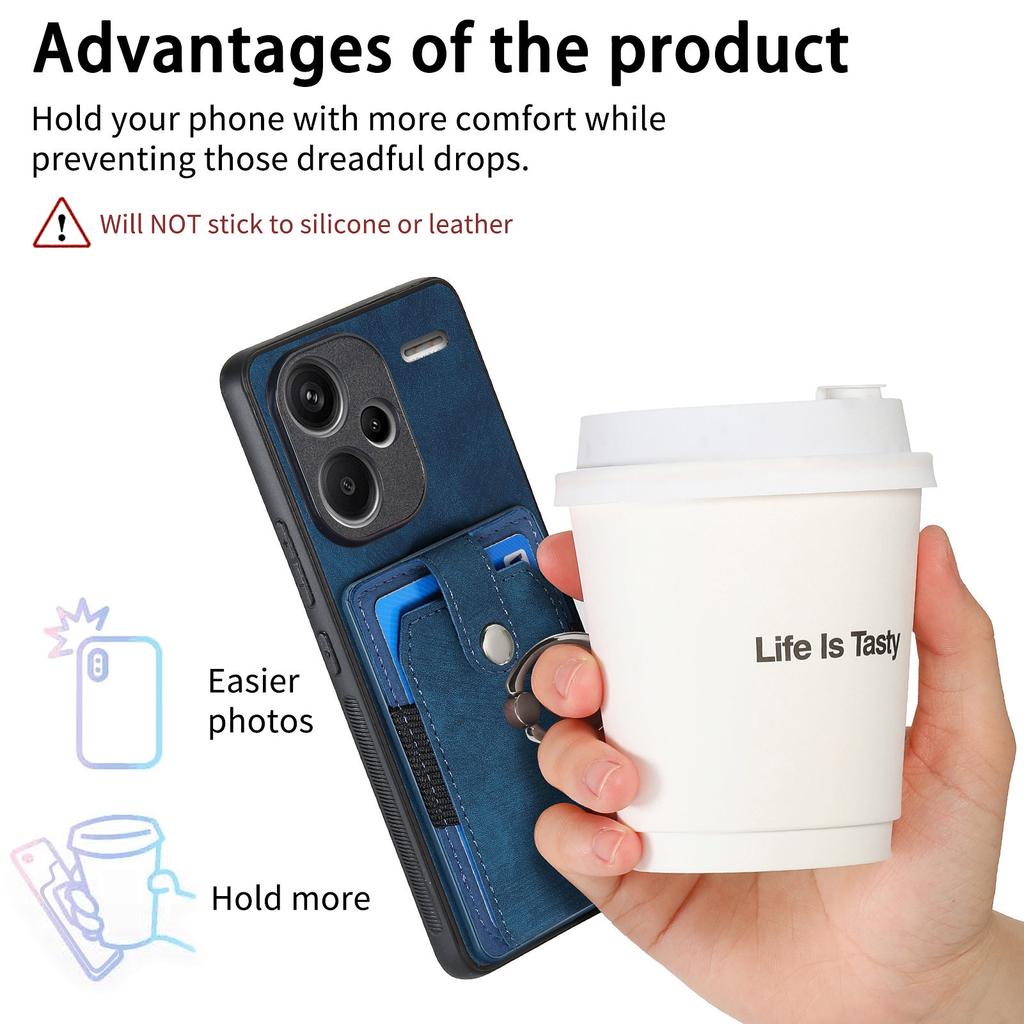 D2 For Xiaomi Redmi Note 13 Pro+ 5G Ring Phone Protective Cover Phone Card Holder Kickstand