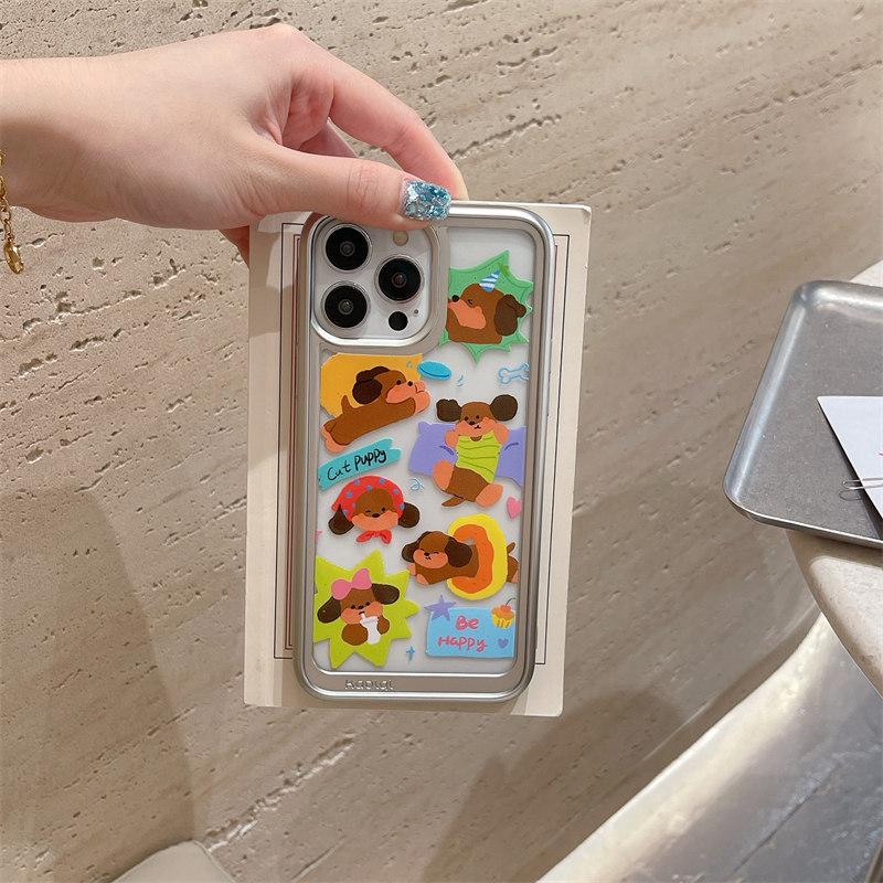 Custodia di lusso in TPU trasparente elettroplaccato con motivo a gattino e cucciolo per iPhone 15 Pro Max 14 13 12 Pro, con protezione anticaduta integrale e fiocco
