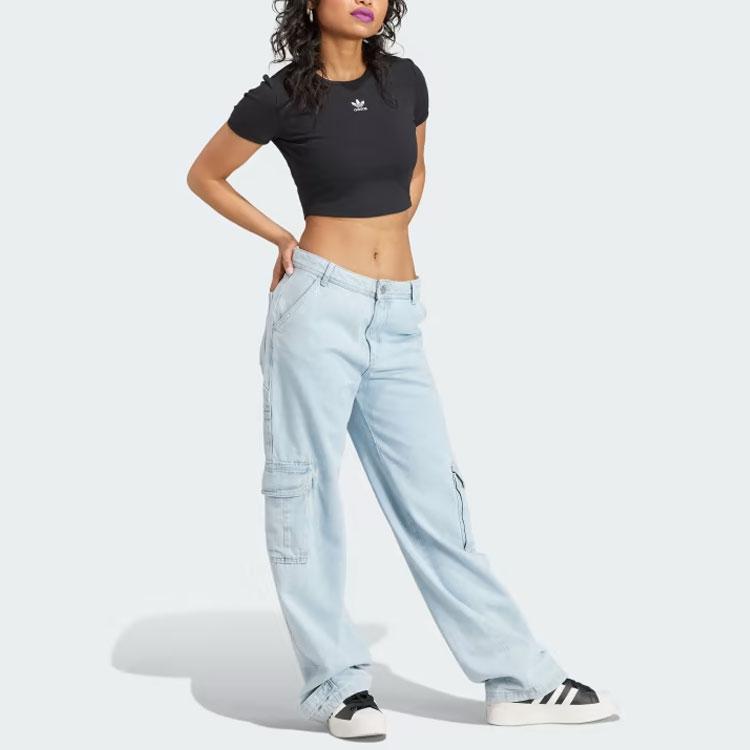 Adidas Originals Essentials Rib Tee With Trefoil Logo Women Tops Black II8057