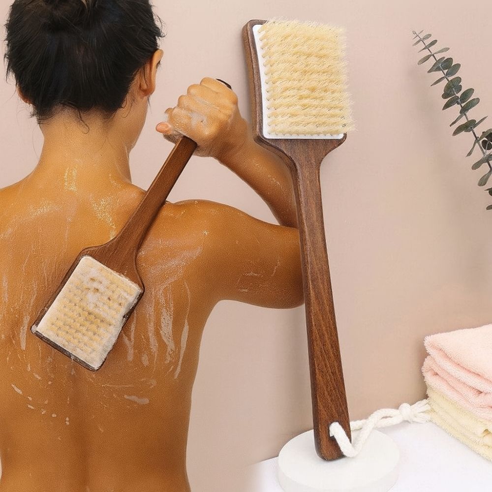 Wood Long Handle Hair Brush Soft Bristles Shower Back Scrub Bath Brush Skin Cleanser
