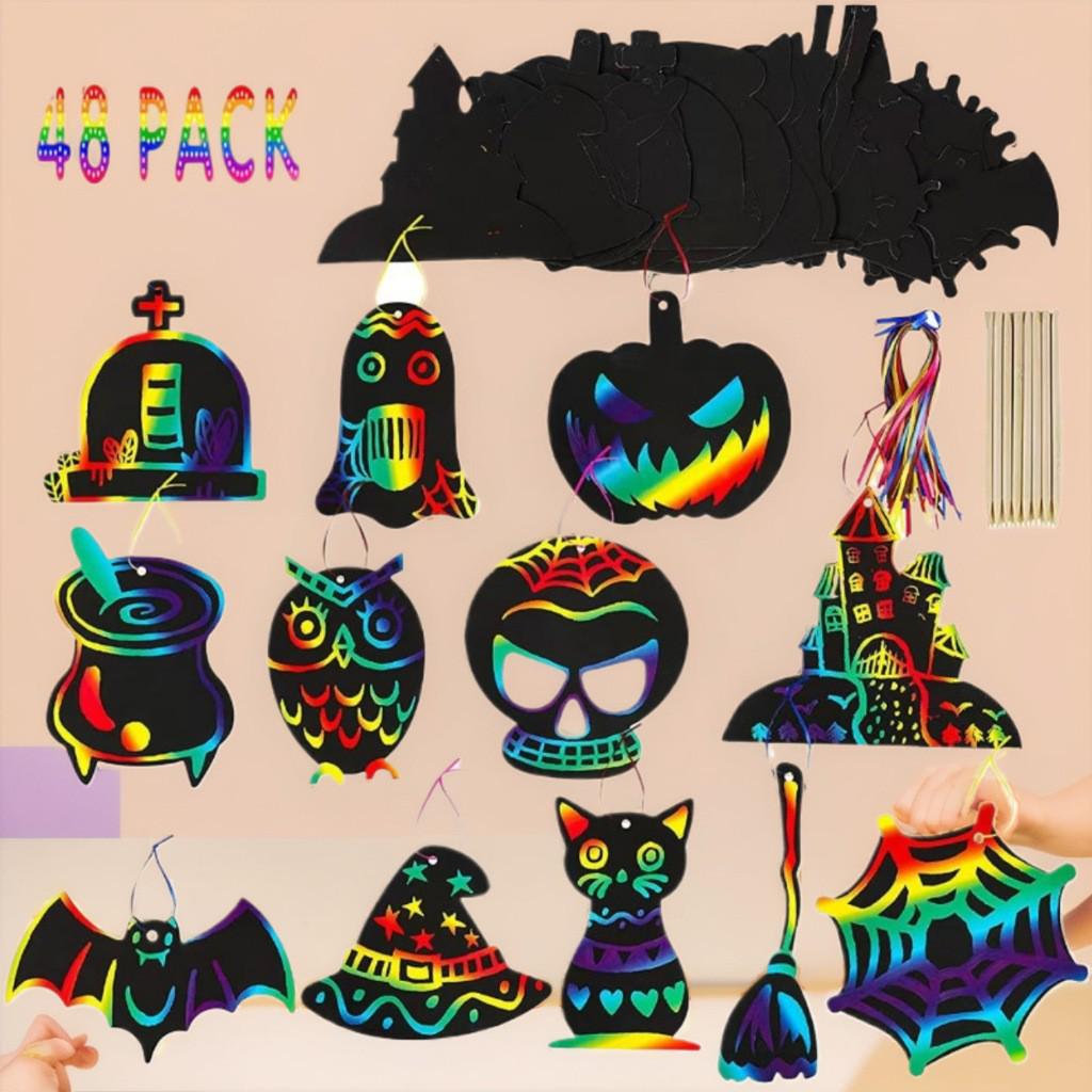 Halloween DIY Handmade Colorful Scratch Art Paper for Kids' Decoration