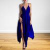 Women Prom Dress Deep V Neck Low Cut Sleeveless Backless Spaghetti Strap Dress-up Cross Back Irregular Hem Wedding Dress Women Clothes