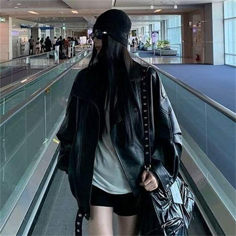 Amerikanischer Stil Mode Vintage Biker Lederjacke für Damen Herbst Lockerer Schnitt Vielseitig Trendig Lässige Oberbekleidung
