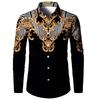 Men's Casual Long Sleeve Lapel Shirt Retro Ethnic Floral Print Fashion Loose Comfortable Long Sleeve Shirts for Man Simple Top