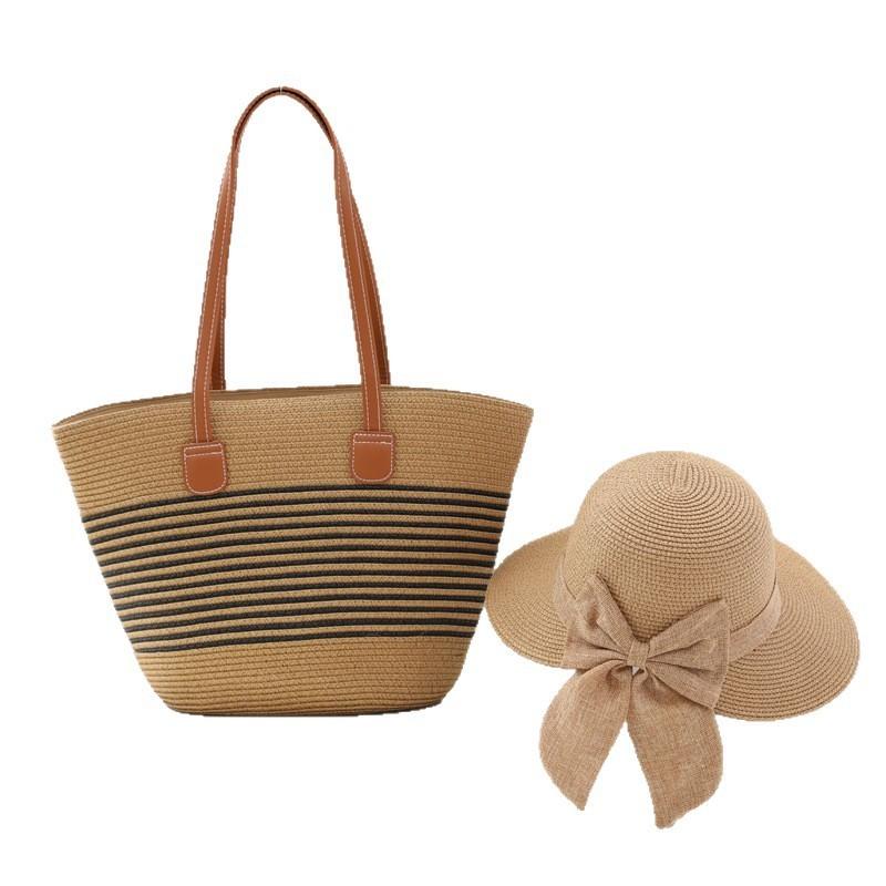 Straw Hat And Bag Set With Sun Protection For Outdoor Travel Casual Summer Adults