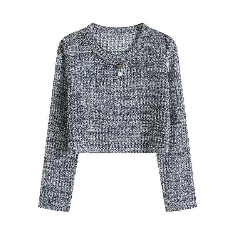 

Ретро пуловер с вырезами, сетчатый, с длинным рукавом, юбка-свитер в виде комбинезона Black Gray M