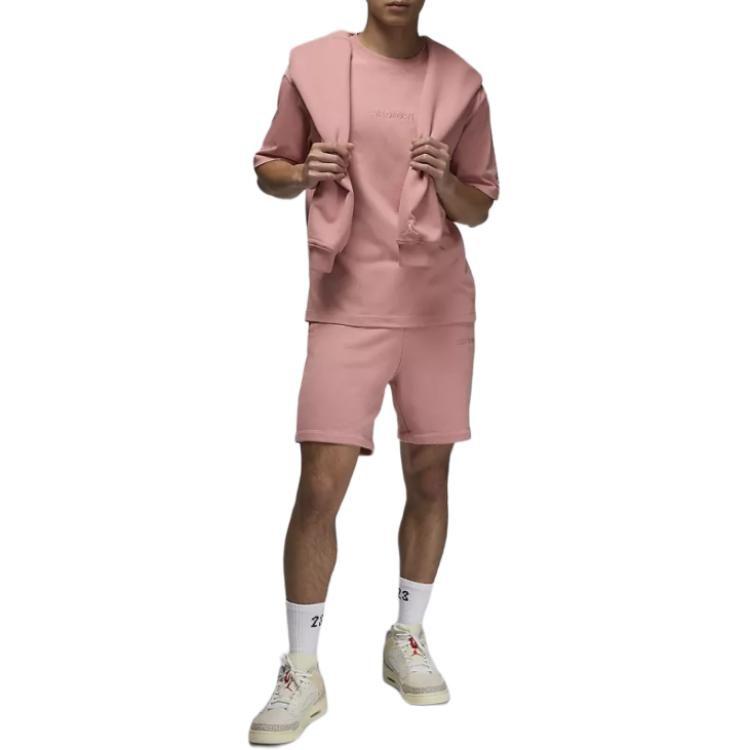 Jordan T Shirts Men's Pink Crew Neck Moderate Straight Fit FJ1970-685