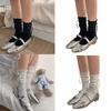 Japanese Lolitas Ruffled Calf Socks Sweet Bowknot Crew Socks Tights Loose Socks Thin Summer Boot Socks for Women Girls