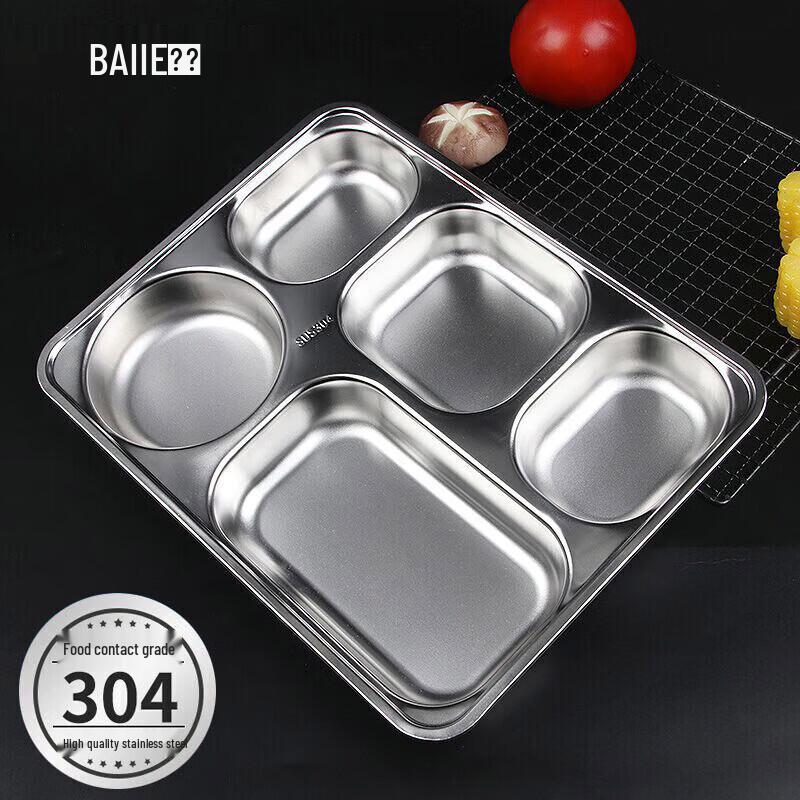 BJ 304 Stainless Steel 5-Compartment Lunch Plate