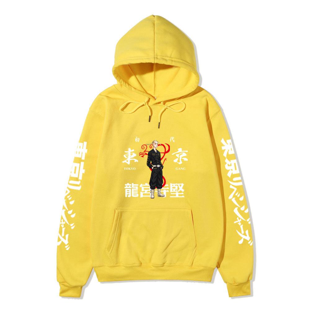 Tokyo Revengers Hoodie with Ryuguji Ken Print, Long Sleeve Pullover Sweatshirt, Anime Street Casual Unisex Sweatshirt with Japanese Text Sleeves
