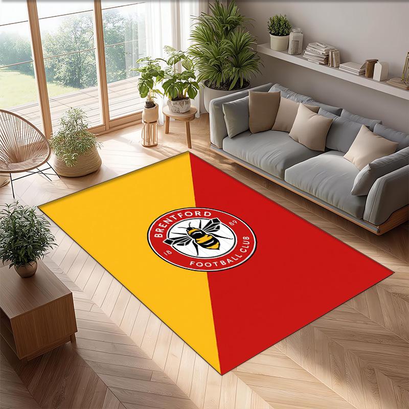 Brentford Football Print Crystal Velvet Rug, Comfortable Water Absorbent Non Slip Indoor Floor Carpet