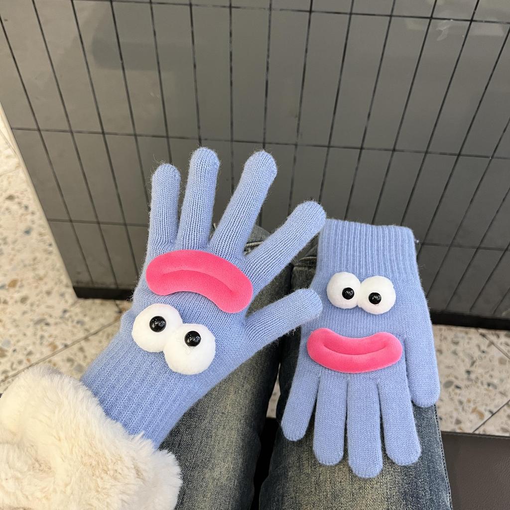 Gloves for Women In Winter  New Cute  Funny Ugly  Cute  Warm and Velvet Knitted Gloves for Cycling In Winter Cold and Cold