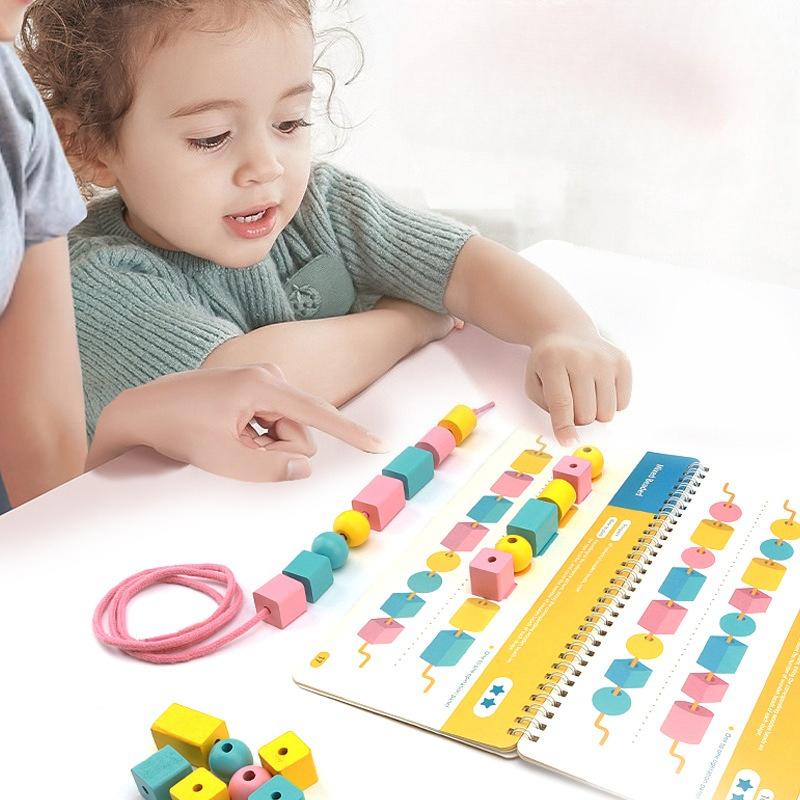 

Children s early education puzzle, string string, macaron, color, cognition, beading, game, wooden thinking, fine action toys