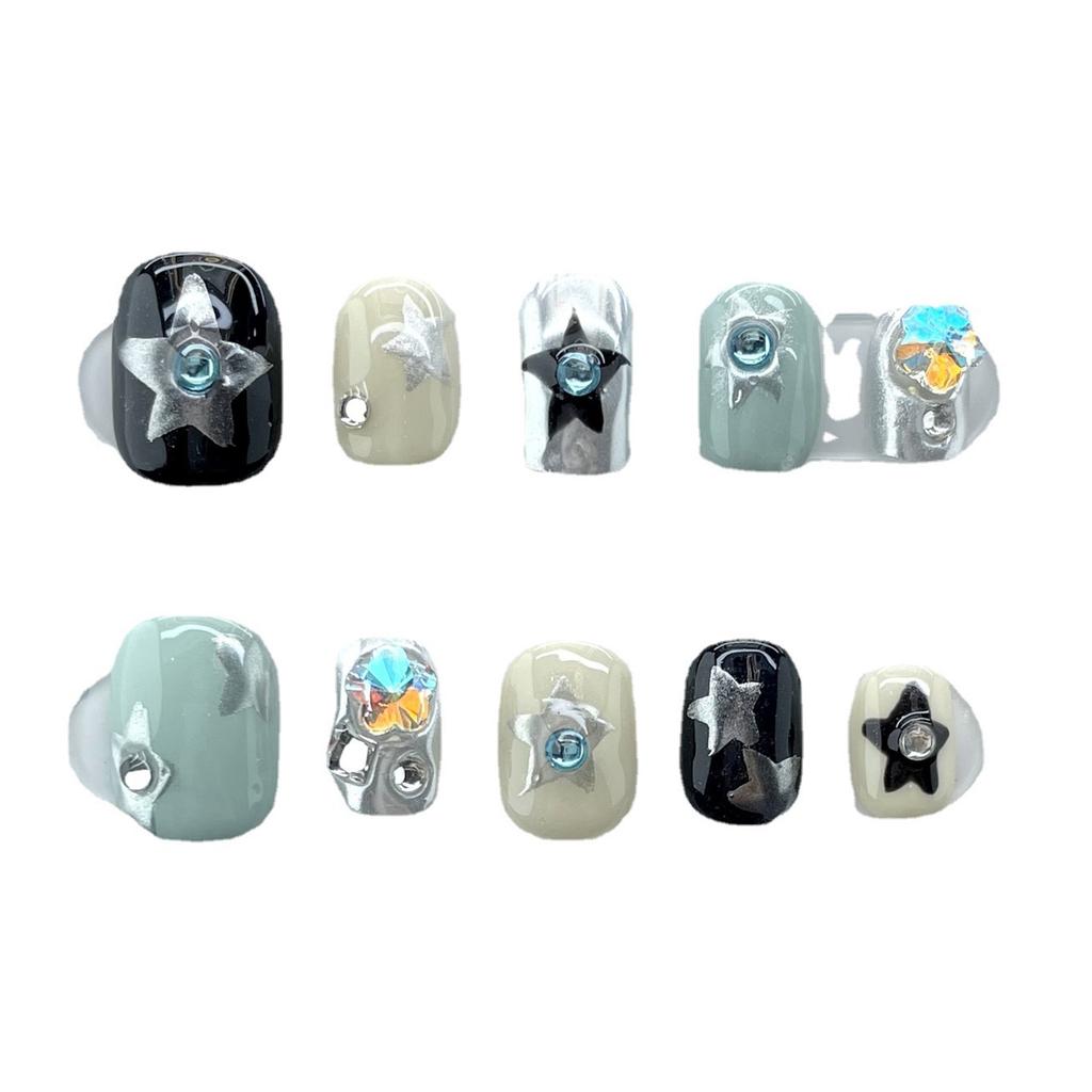 Press on Nails Handmade Gothic Short Artificial Nails Round False Nails DIY Decorations for Personalized Style