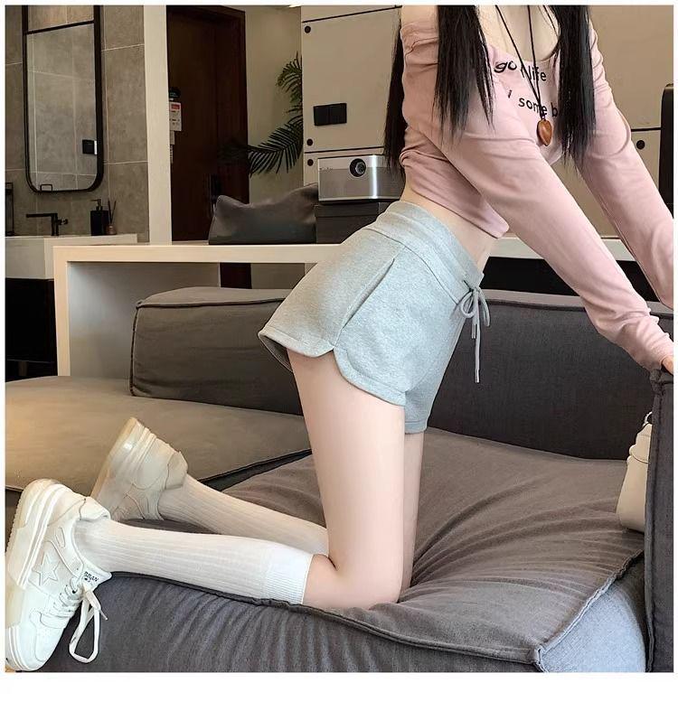Women's Gray High-Waist A-Line Sports Shorts - 2025 Summer Petite Slit Casual Hot Pants