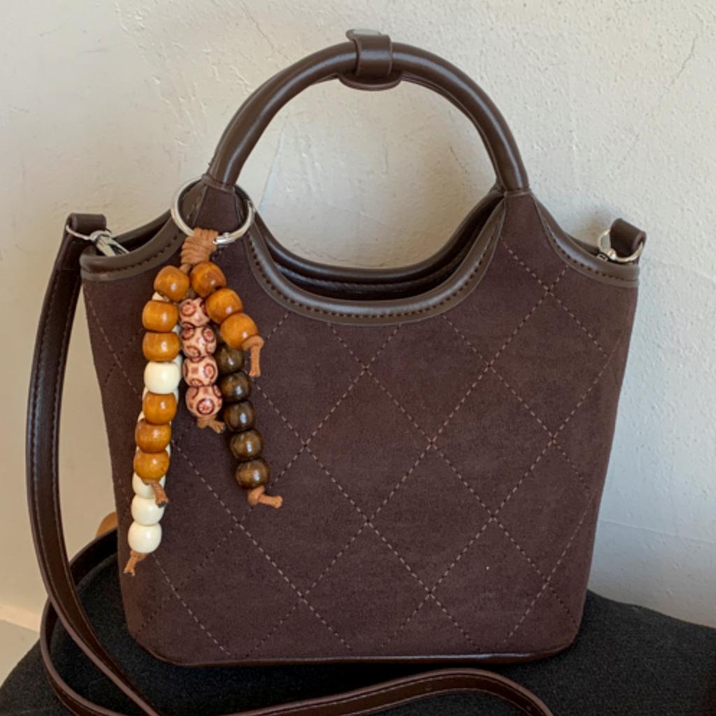 Vintage diamond chain suede tote bag 2025 new women's handbag light luxury commuter shoulder messenger bag