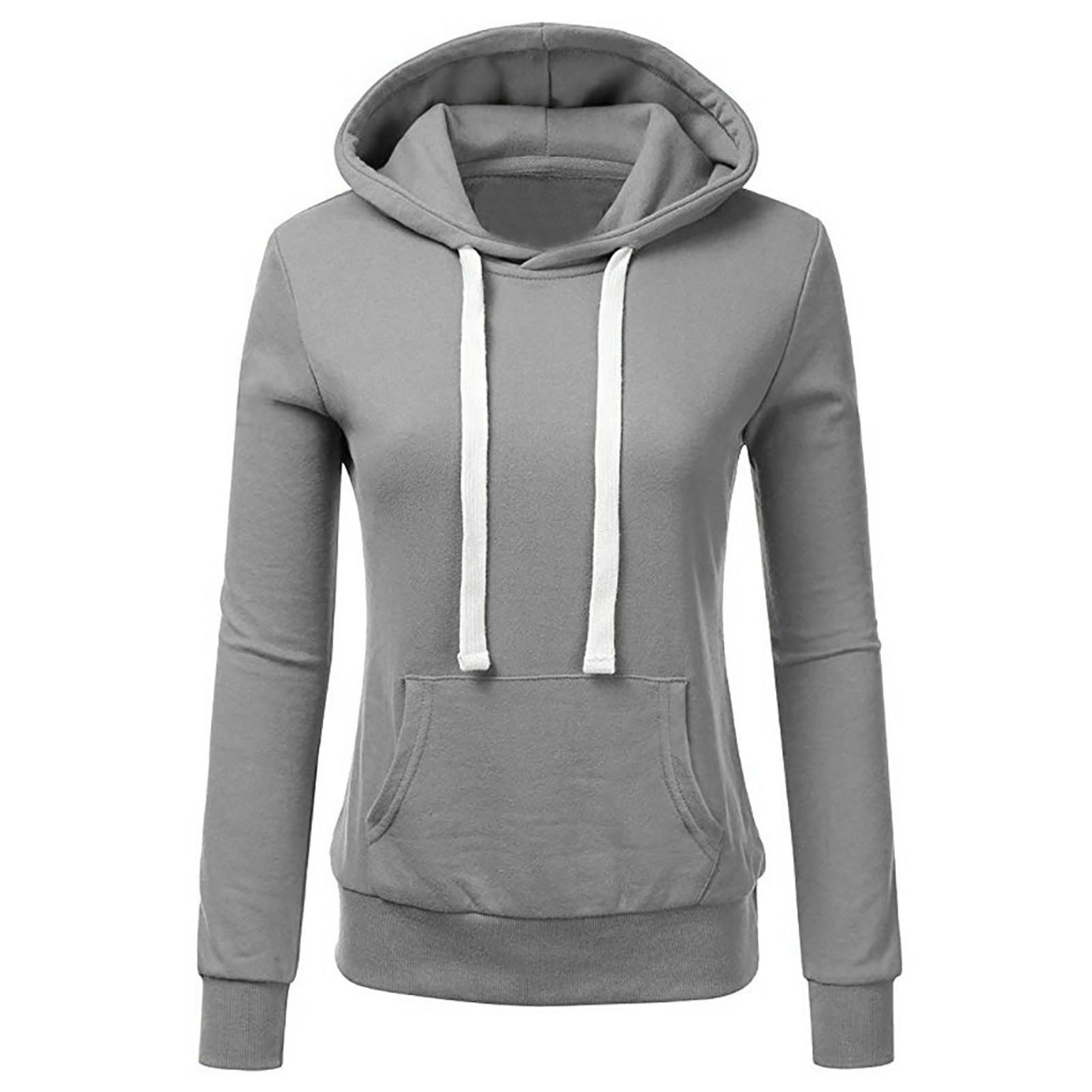 

Ladies Casual Color Hooded Pocket Long Sleeve Top Hooded Sweatshirt XXXL
