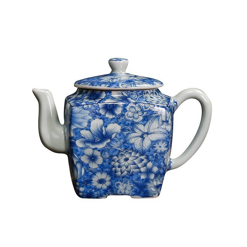 Old clay blue and white teapot ceramic kung fu tea set large Chinese single pot simple household antique manual tea infuser