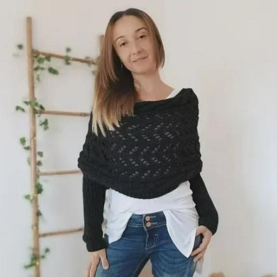 2024 European & American Autumn/Winter Wool Scarf: Twisted, Hollow, Extended Double Sleeve Shawl