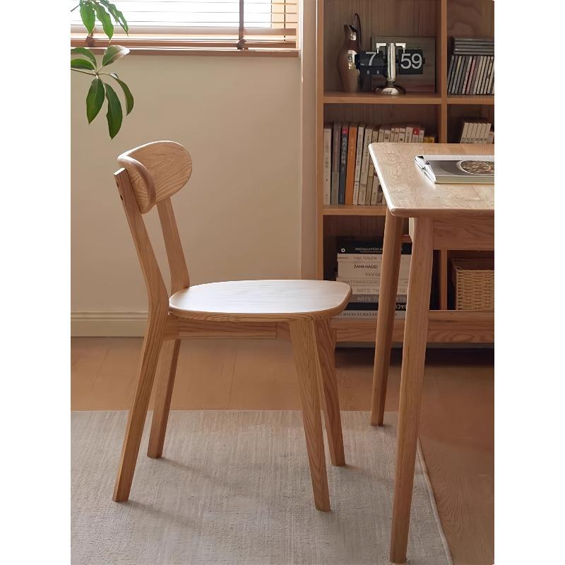 Japanese Solid Wood Dining Chair, Curved Backrest Wide Thick Arc Seat, Natural MCM Comfort Style for Kitchen Dining Room