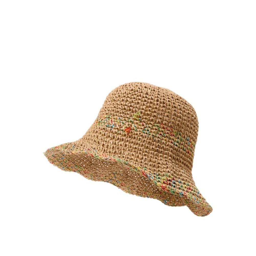 Rainbow Lafite Straw Hat UV Protection Weave Straw Cap Simple Woven Fisherman Hat  Holiday