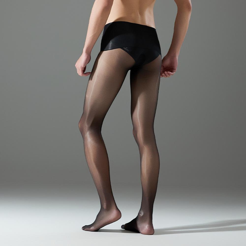 Oil Glossy Sexy Men Stockings Aurora Shiny U Convex Pouch Pantyhose Transparent High Elastic Tights Open Close Sheath Leggings