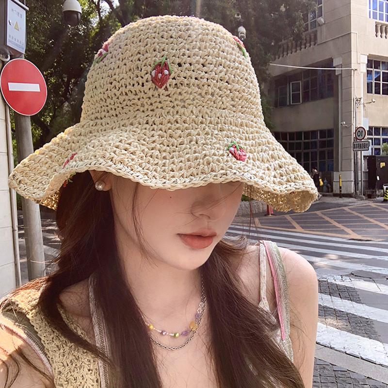 Stylish Woven Straw Hat For Women 2024 Summer Uv Protection And Sunshade Vacation Accessory