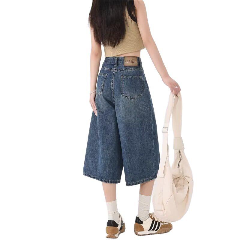 Women's Wide-Leg Cropped Jeans: Summer 2025 High-Waisted, Slimming, Loose, Versatile Mid-Length Five-Point Pants