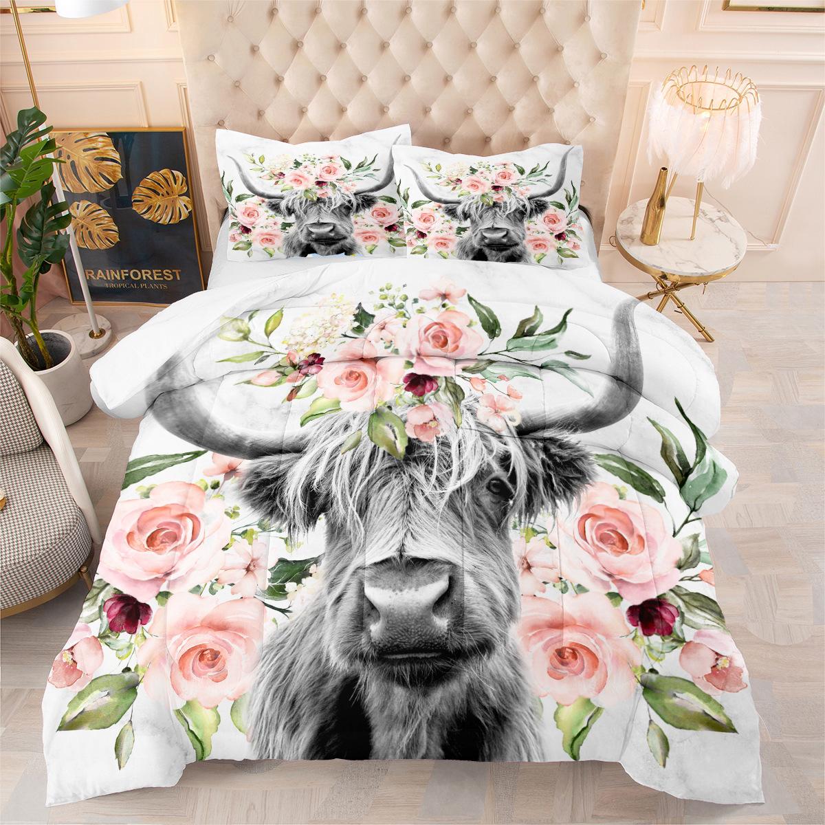 Butterfly Yak Rose Cat Digital Printing Bedding Kit Three-piece Quilt Cover 172*218cm